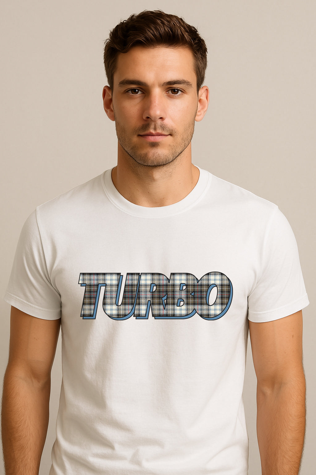 Tartan Turbo T-Shirt - beige